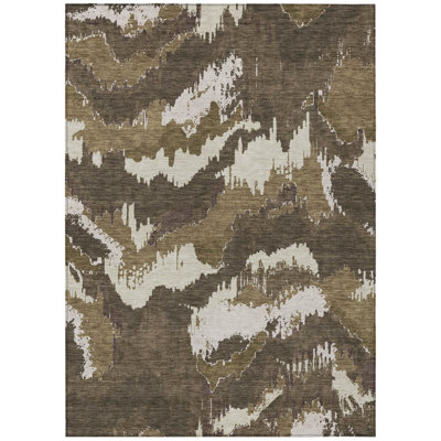 10' X 14' Brown Beige And Taupe Abstract Washable Indoor Outdoor Area Rug