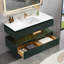 48" Luxe Green Wall-Mounted Bathroom Vanity With LED Light And Engineered Stone