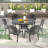 7-Piece Patio Dining Set, 47.24" Round Cast Aluminum Table & 6 Stackable Chairs with Blue Cushions
