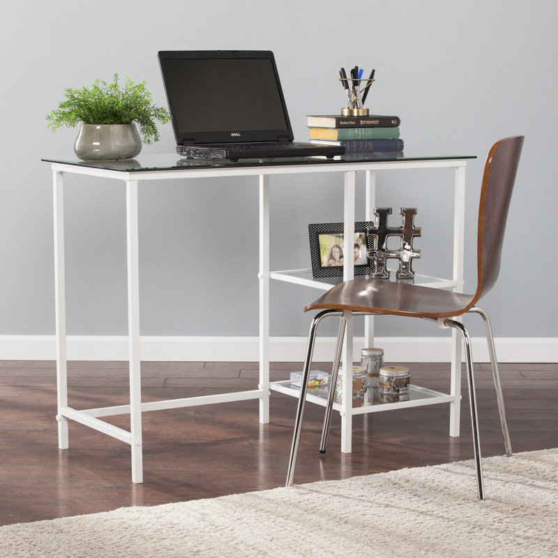 Bureau étudiant blanc en métal / verre