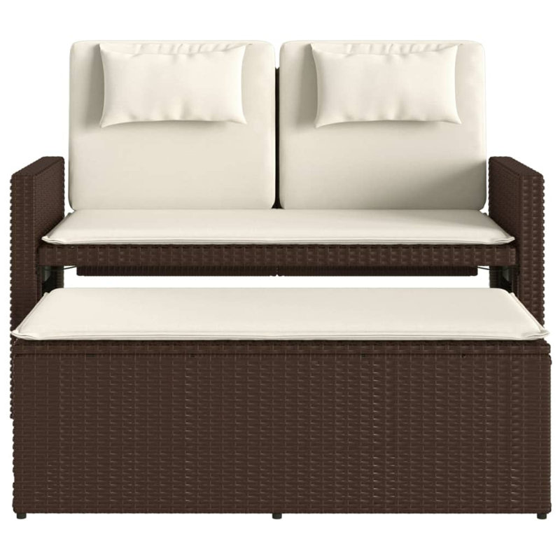 Banc de patio inclinable avec coussins Vidaxl, Blanc crème / brun