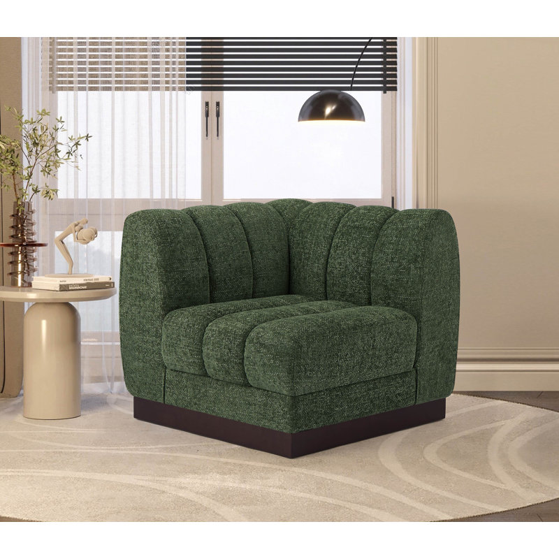 Chaise de coin en chenille Quinn, Tissu chenille vert
