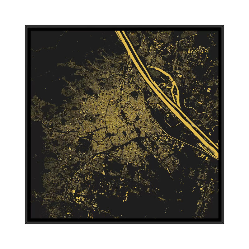 « vienne », impression sur toile tendue, H 18 po x l 18 po x P 1,5 po, Toile avec cadre noir, Pas de tapis