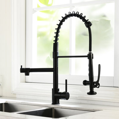 Robinet de cuisine noir et nickel avec poignée rétractable - poignée simple, écoulement d'eau froide, corrosion, évier moderne, robinet à teinture
