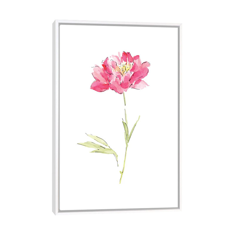 Pink Peony by Melissa Selmin - Painting on Canvas, 101.6 cm H x 66.04 cm W, White Framed