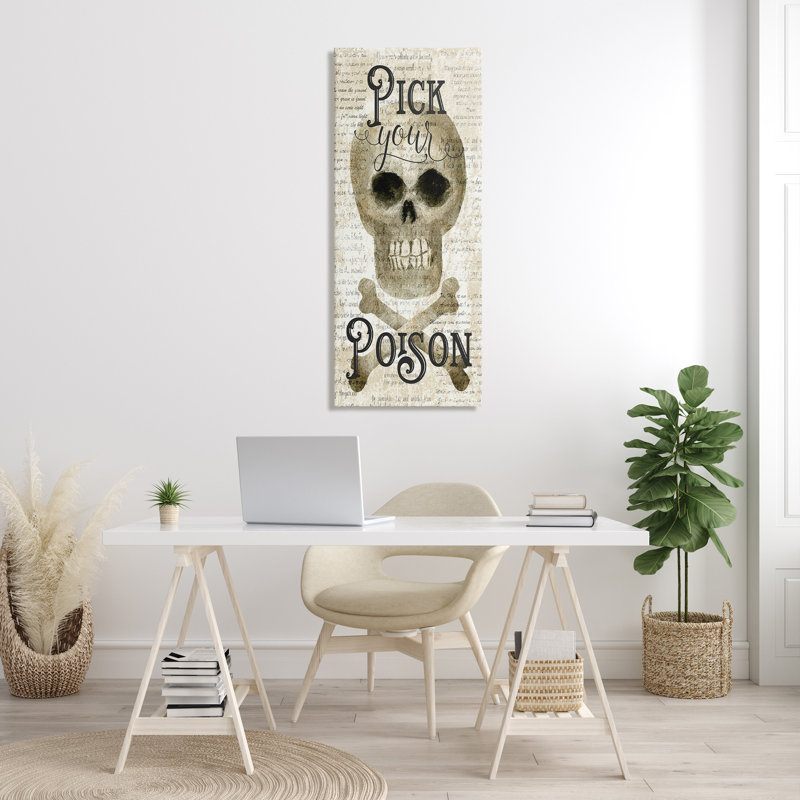«Pick Your Poison Skull» par Deane Beesley, H 48 po x l 20 po x P 1,5 po, Toile tendue