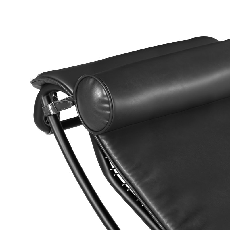 Chaise Lounge Chair, Classic Floating Lounge Chair, Removable Headrest, Faux Leather Chaise Chair, Black