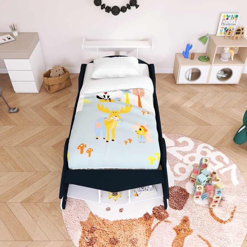 Wood Frame Twin Size Race Car-Shaped Platform Bed With Wheels, Twin, Black