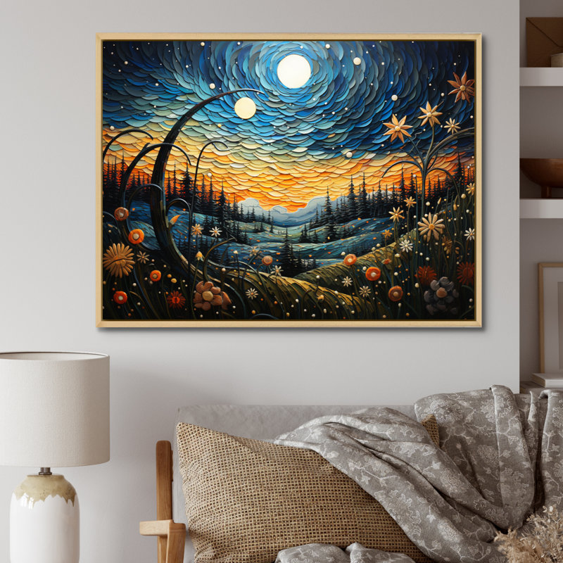 Meadow Bold Horizon Pointillism - Landscapes Wall Art Living Room, H 16 po x l 32 po, Cadre naturel flottant