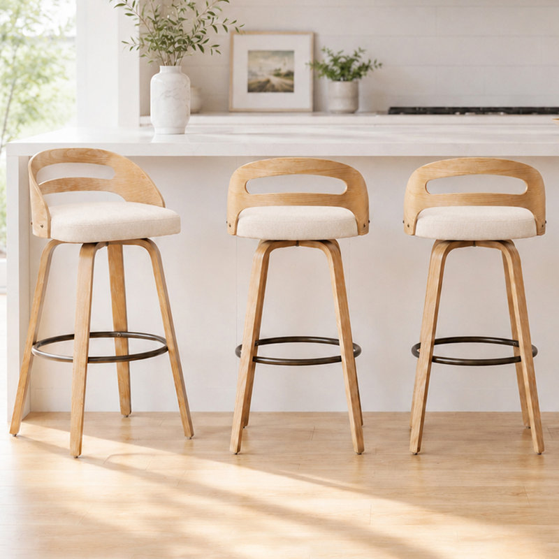 Tabourets de bar et de comptoir pivotants en lin rembourrés, Beige, Tabouret (assise à une hauteur de 30,31 po)