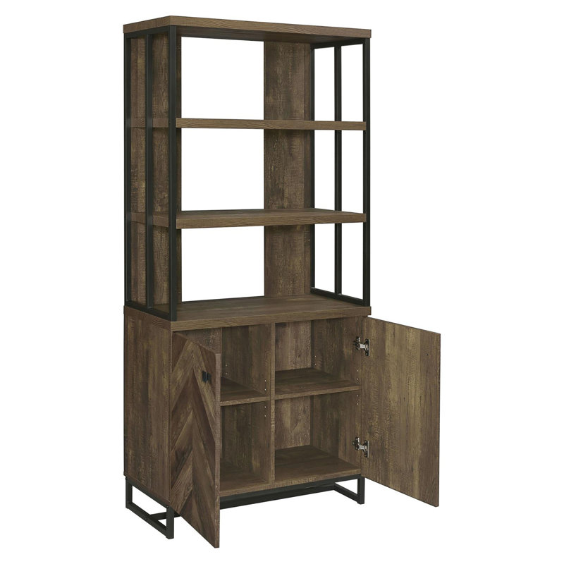 Rustic Oak Herringbone 2-Door Bookcase