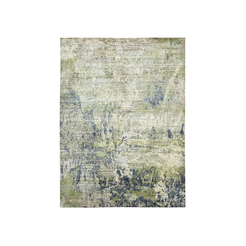 Tapis vert en laine noué à la main 8 pi 9 po x 12 pi à motif abstrait moderne en laine FFED1BBF7C954B44AF1477E3261CAB27