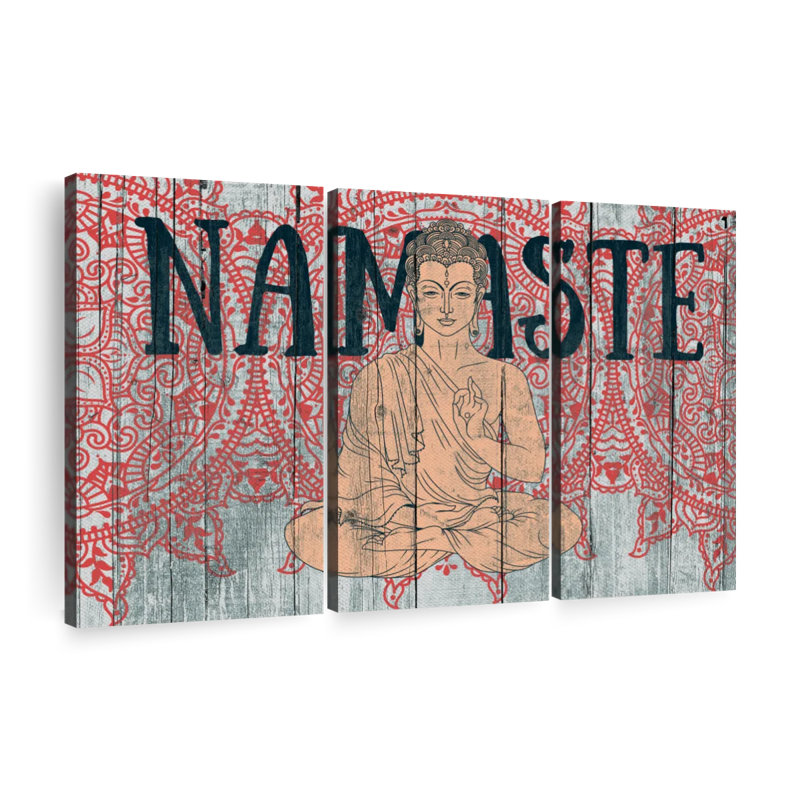«Buddha Namaste Buddha», ensemble de 3 reproductions sur toiles par NirvanaDesigns, H 20 po x l 33 po x P 1,25 po