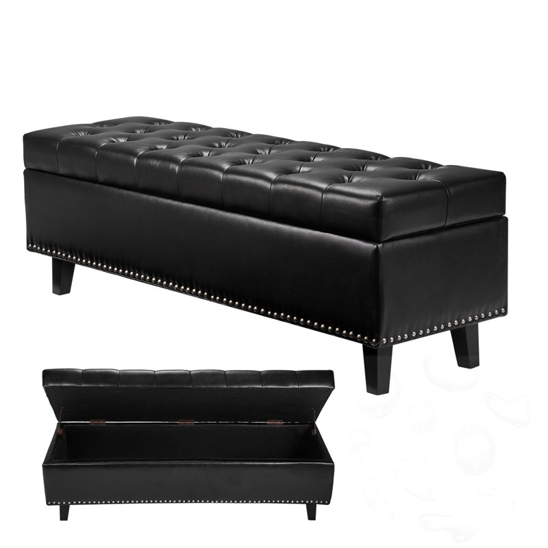 Button-Tufted Storage Bench with Legs