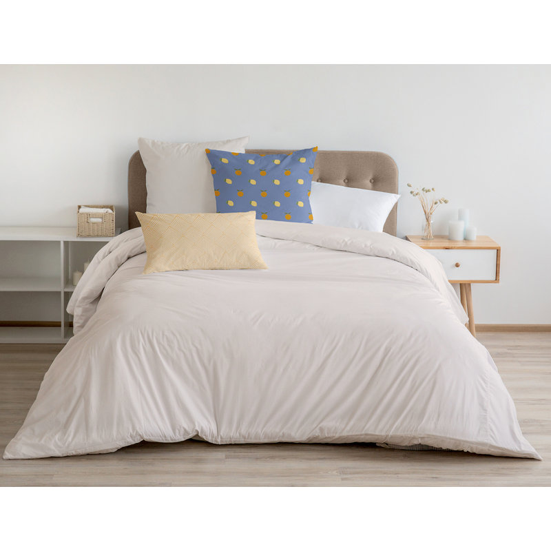 Coussin Oranges and Lemons, H 26 po x l 26 po, Bleu acier / jaune clair / orange