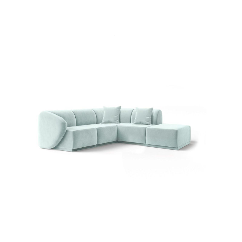 5 Seater Velvet Sofa & Chaise, Right Hand Facing, Blue Velvet