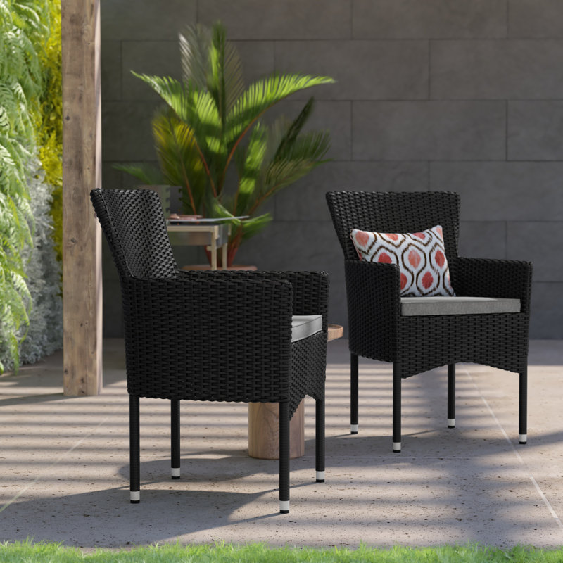 Chaises et coussins de patio intérieur / extérieur en acier avec cadre en osier, Gris, Noir