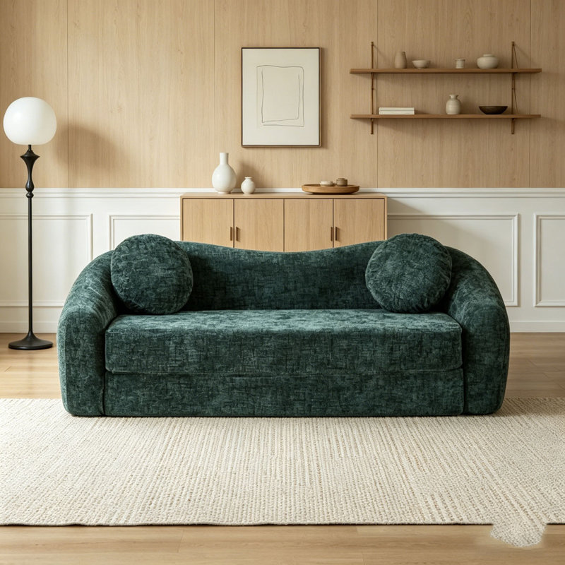 Canapé inclinable à compression courbée convertible, canapé-lit 2 en 1 escamotable, avec base escamotable et siège profond, comprend deux coussins, fauteuil inclinable en chenille deux places