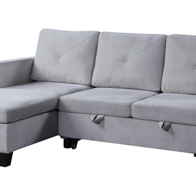 Velvet Reversible Sleeper Sectional Sofa With Storage Chaise