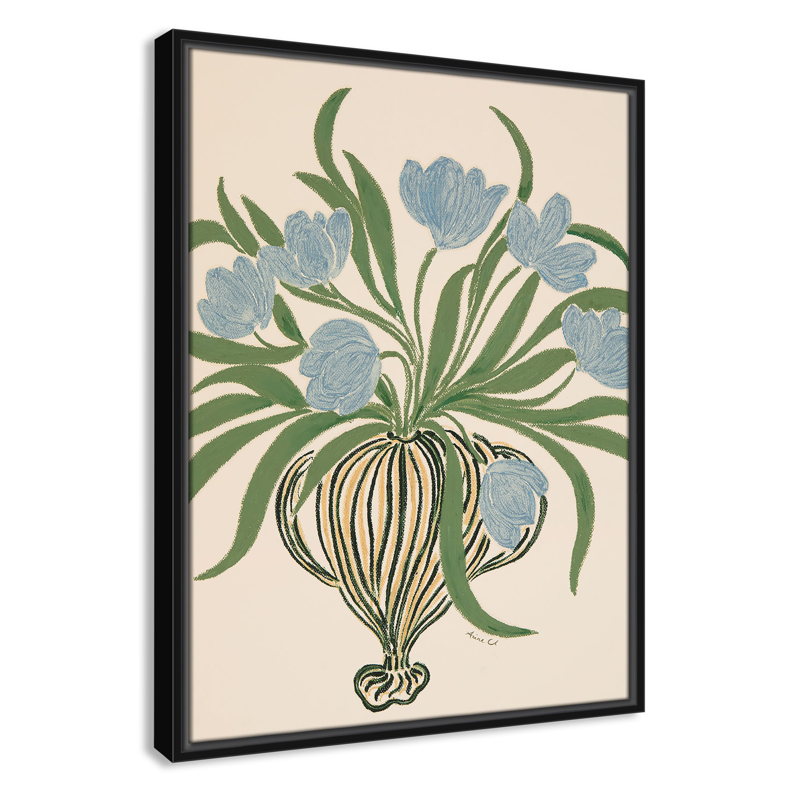 Colette "La Poire Blue Tulips" Print, 25.5" H x 19.5" W, Black