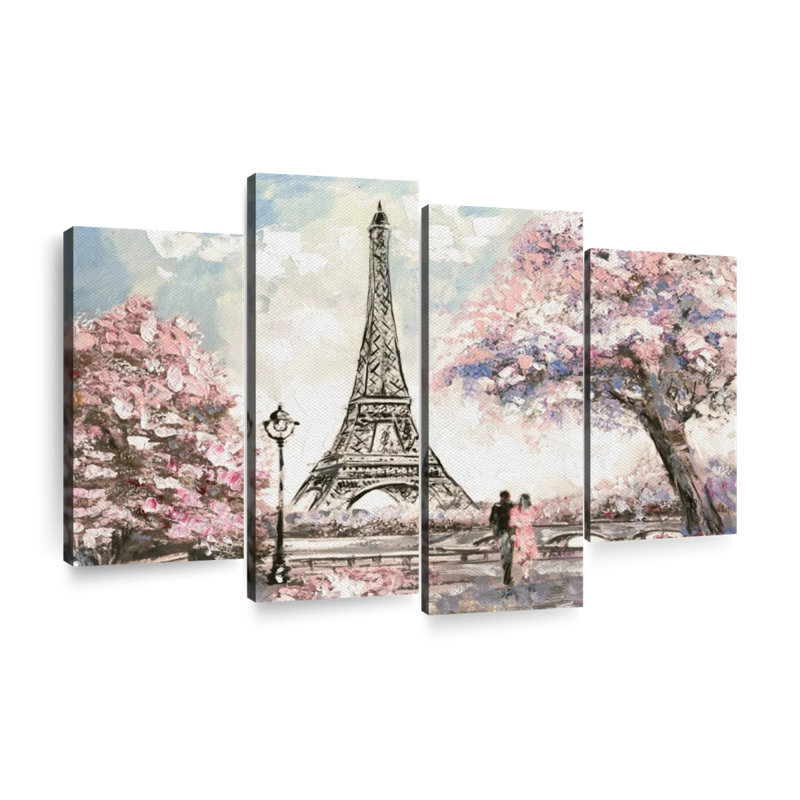 «Spring Lovers in Paris», reproduction de toile tendue 4 pièces, H 22 po x l 36 po x P 1 po