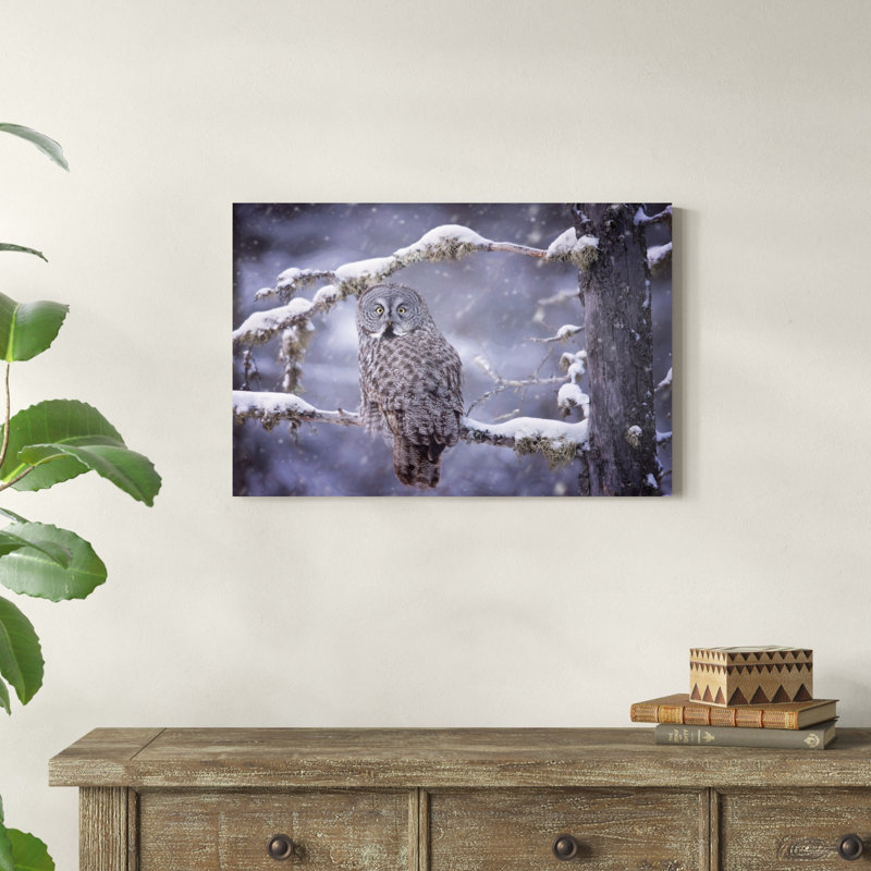 Hibou dans la neige III, H 20 po x l 30 po x P 1 po