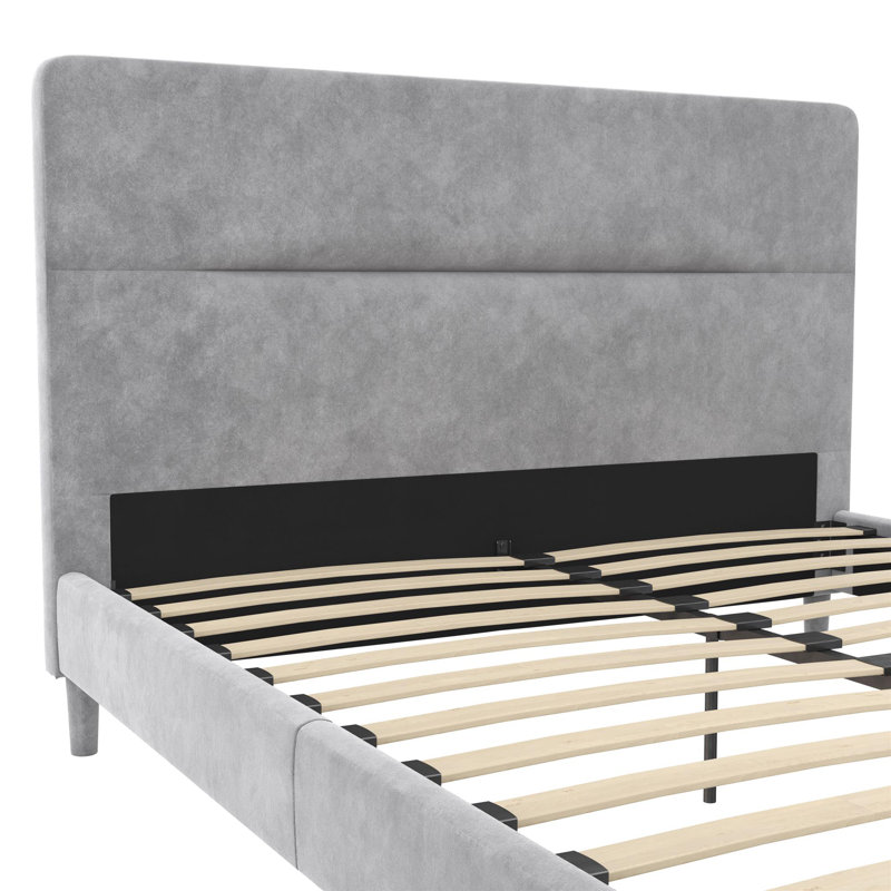 Queen Light Gray Velvet Upholstered Platform Bed with Tufted Headboard