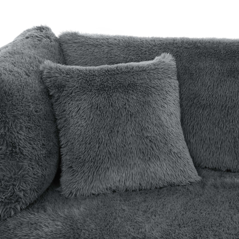 Alcantara 89.5" Square Arm Sofa, Dark Gray Faux Fur