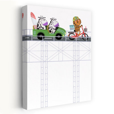 "Animaux sur le pont", impression d'art mural fantaisiste contemporain