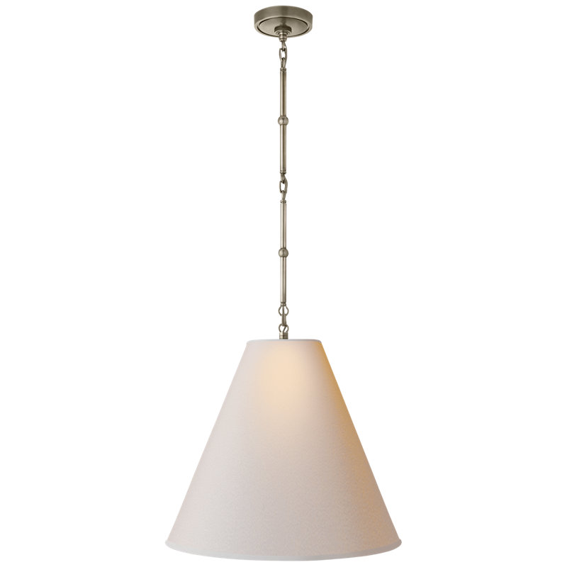 Thomas O'Brien Goodman Small Hanging Light, Antique Nickel, Fabric, 10.25" H x 9.5" W x 9.5" D