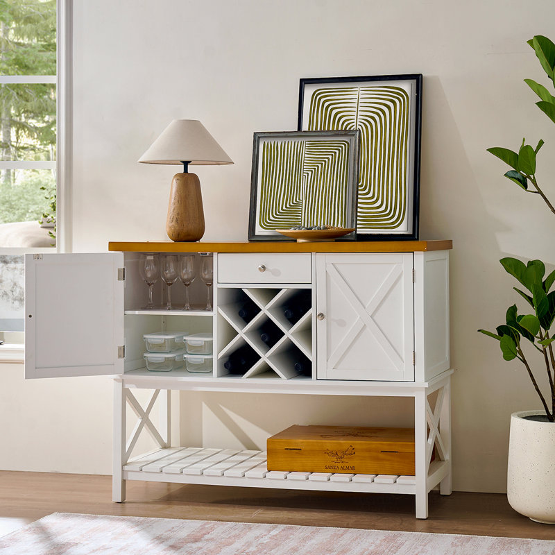 Console de bar avec armoire à 2 portes et 1 tiroir, bar à café, porte-bouteilles, table d'entrée avec tablette de rangement, buffet de tables de buffet