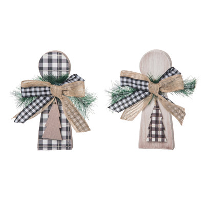 Ensemble de 2 décorations de Noël en forme d'ange rustique en MDF 