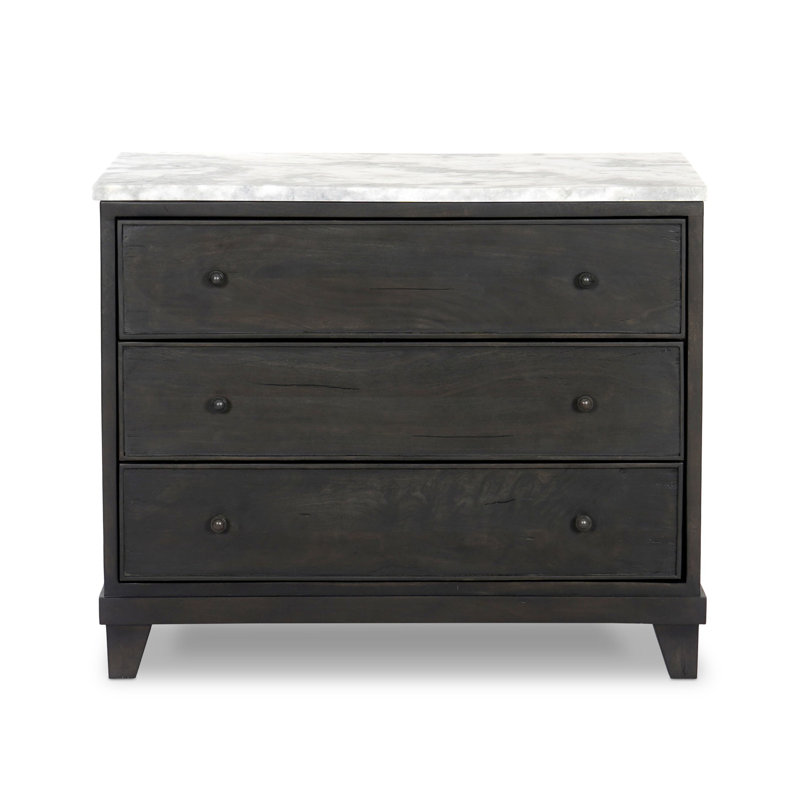 Odette Nightstand-White Statuario Marble, Dark Reclaimed/White Statuario Marble