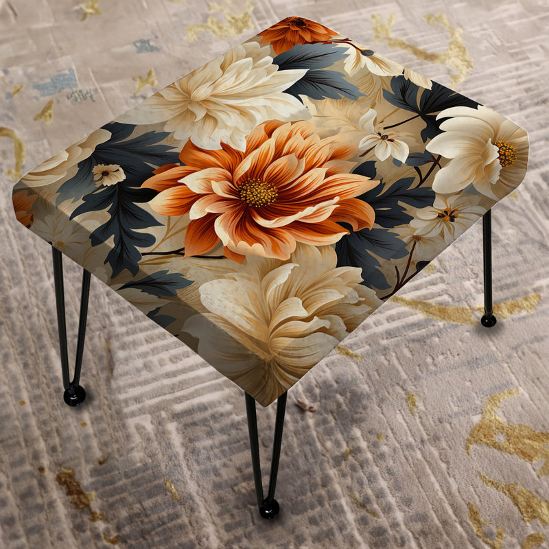 Mosaic Beige And Orange Botanicals - Floral Rectangle Ottoman