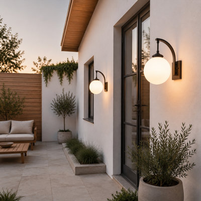 14" Black Outdoor Globe Wall Sconce With Frosted Glass