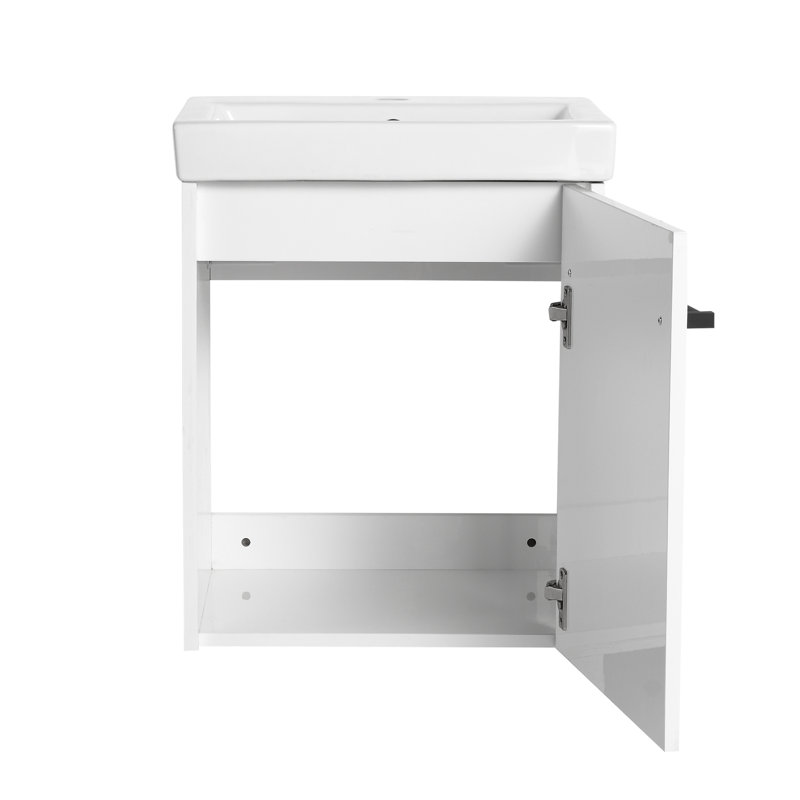 18" Single Bathroom Vanity With Ceramic Top, White