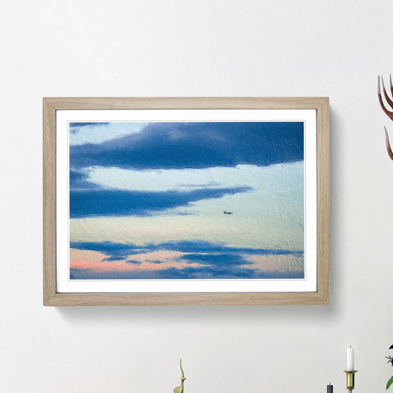 Airplane Through the Clouds 1 Piece Single Picture Frame Painting, 24cm H x 33cm W x 2cm D, Oak Framed