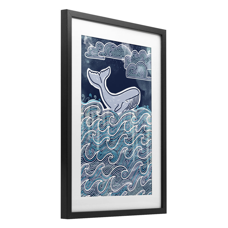 «Stormy Ocean Waves Whale», reproduction sous verre encadrée, conception par Connie Summers, H 20 po x l 14 po