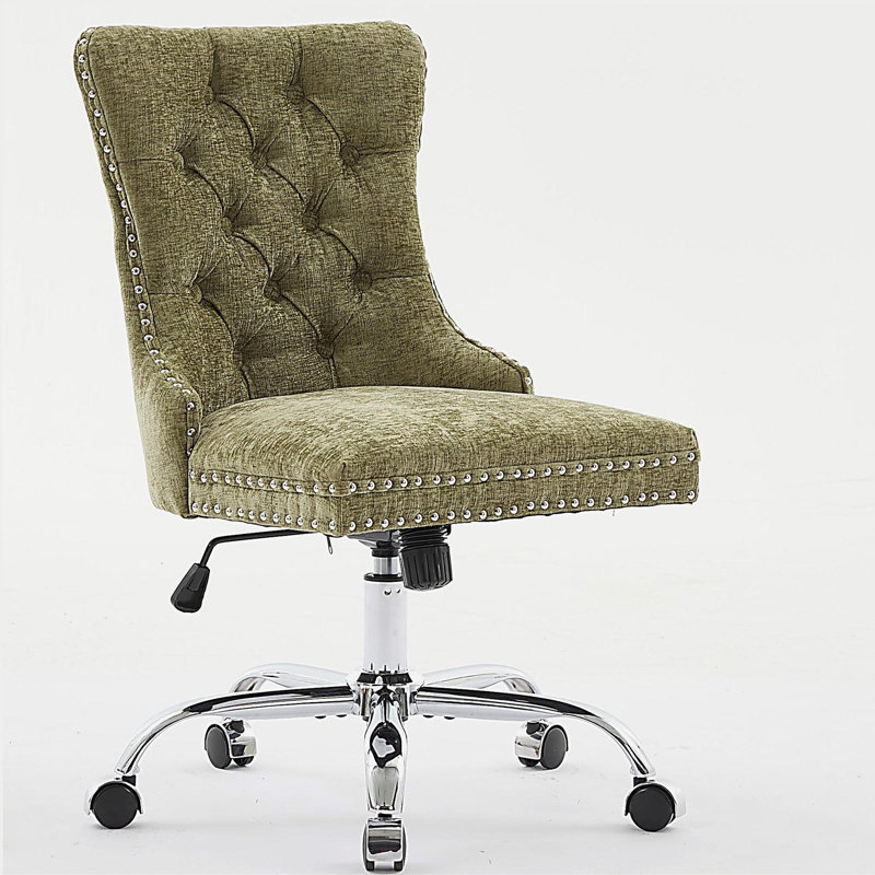 Modern Chenille Upholstered Tufted Button Home Office Chair, Adjustable Desk Chair Swivel Office Chair, Green