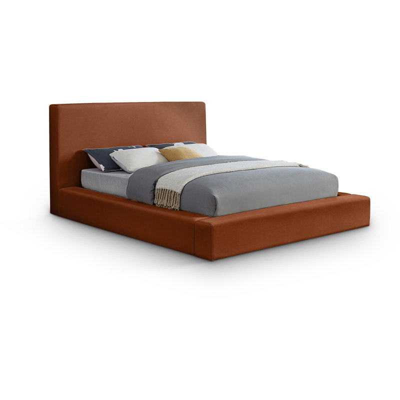 Ishia Upholstered Platform Bed, King, Cognac Velvet