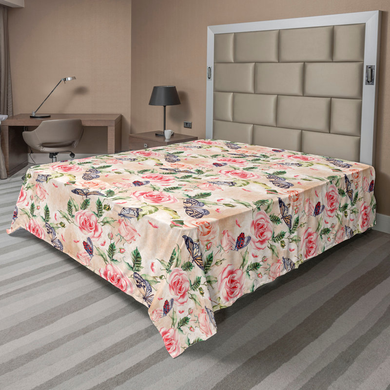 Drap-housse romantique Ambesonne, Drap plat de taille double