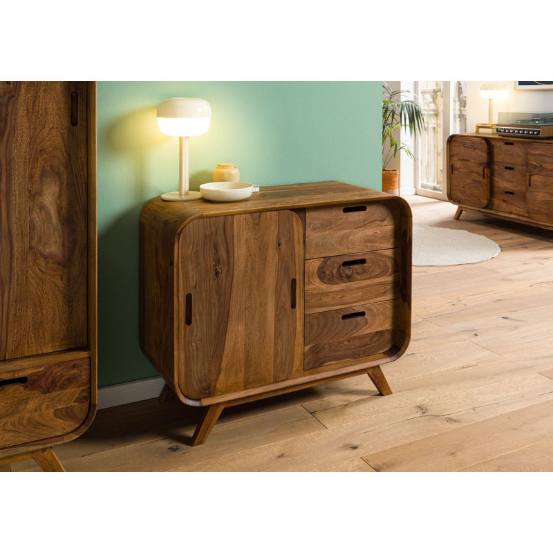 90cm Solid Wood Sideboard, Light Brown