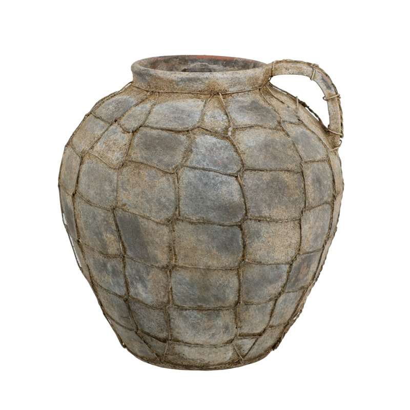 12.5X12.5X13" Hand-Pulled Ceramic Jug Vase With Wire Wrap And Earthy Finish