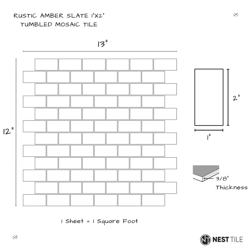 Carreau de mosaïque rustique 1 x 2