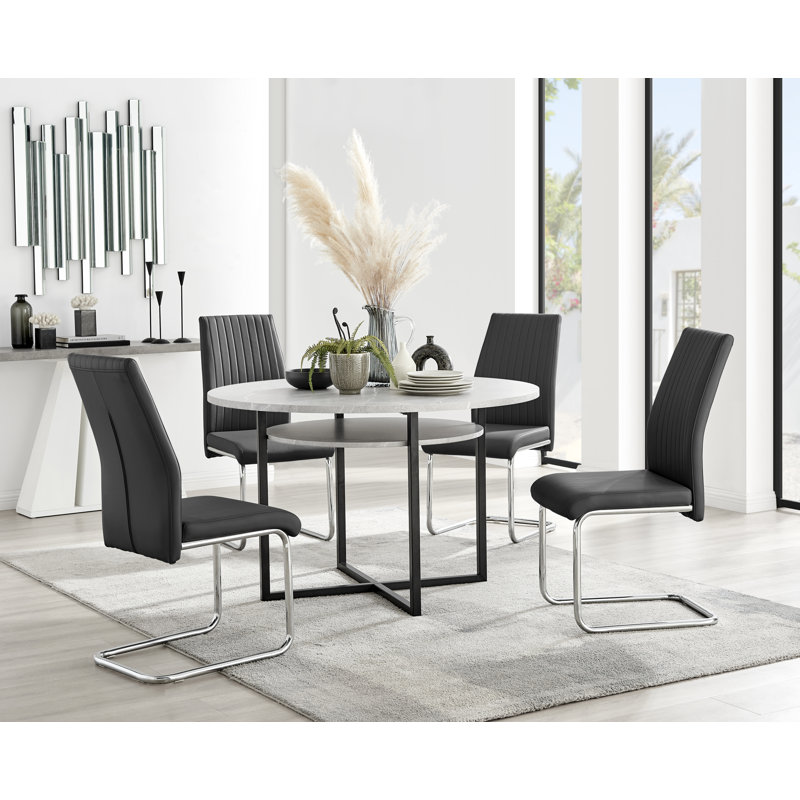 Adler 4 - Person Dining Set, Black/Silver