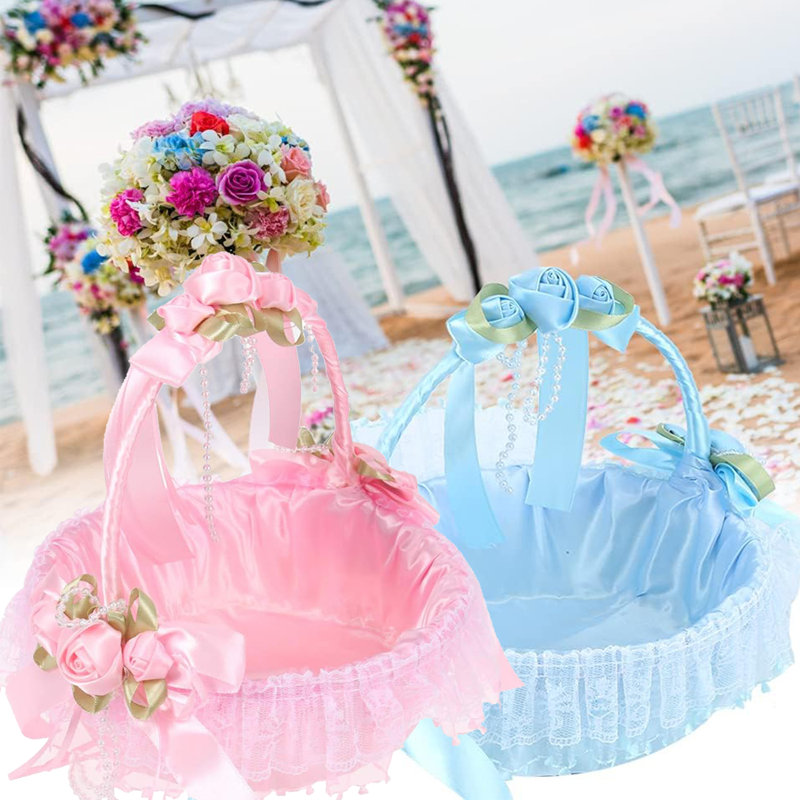 2 pièces Panier à fleurs pour mariage, Bleu et rose