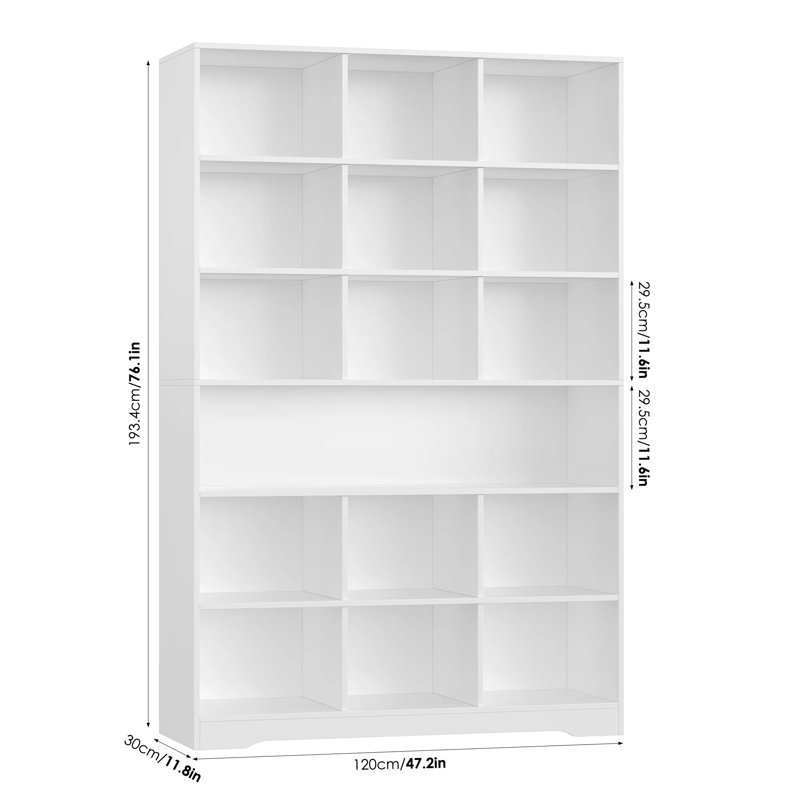 76.1"H X 47.2"W  Standard Bookcase, Home Wood Bookshelf, White