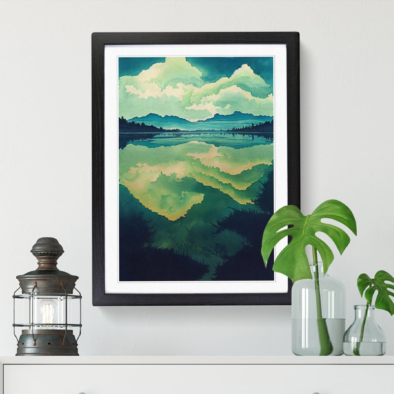 Watercolour Lake Vol.5 1 Piece Single Picture Frame Wall Art, 34cm H x 25cm W x 2cm D, Oak
