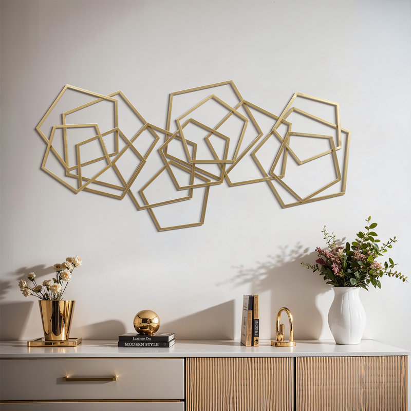 Gold Iron Metal Abstract Shapes  47.4-Inch Wide Wall Decor, 22.64" H x 47.44" W x 1.65" D, Gold