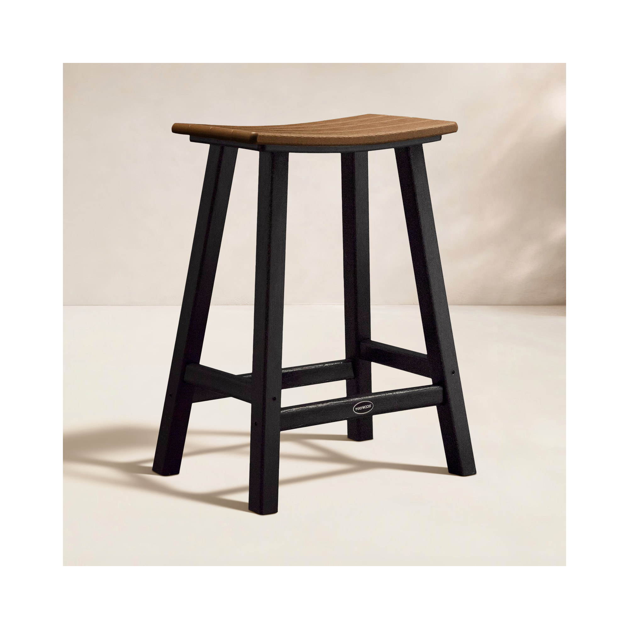 POLYWOOD Contempo 24" Saddle Counter Stool, Black, Teak